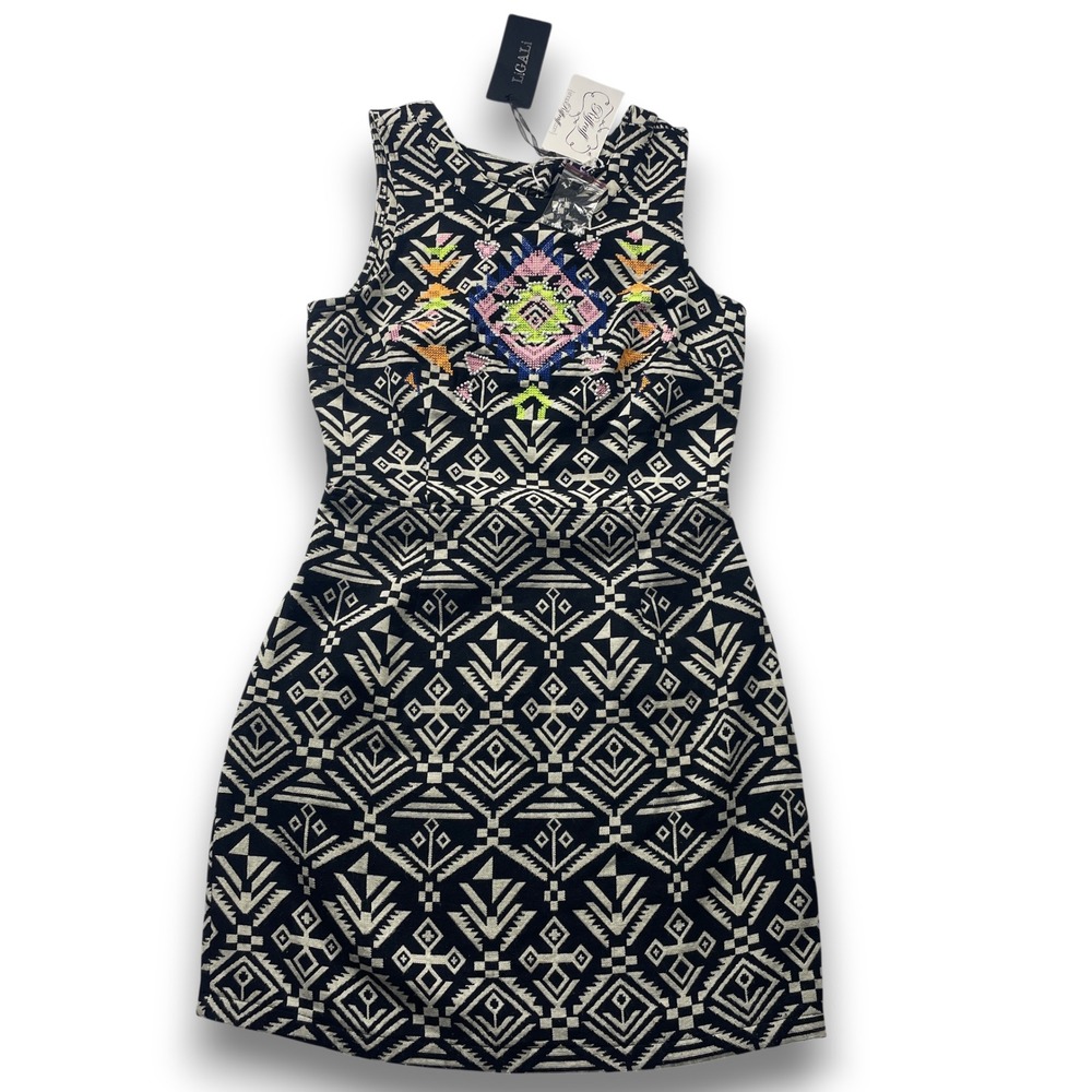 LIGALI Riffraff Shes Gone Tribal Aztec Dress Neon Embroidered Beaded Small NEW